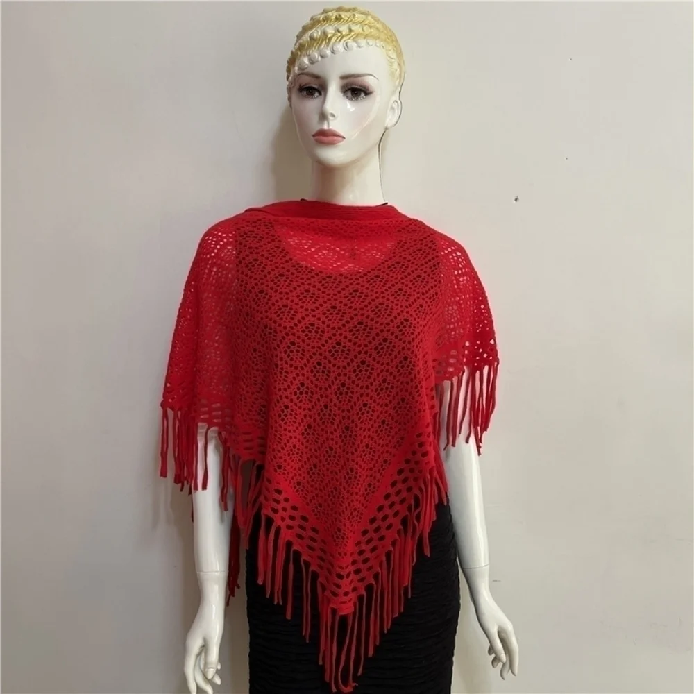 Artificial Wool Tassel Shawl In Red